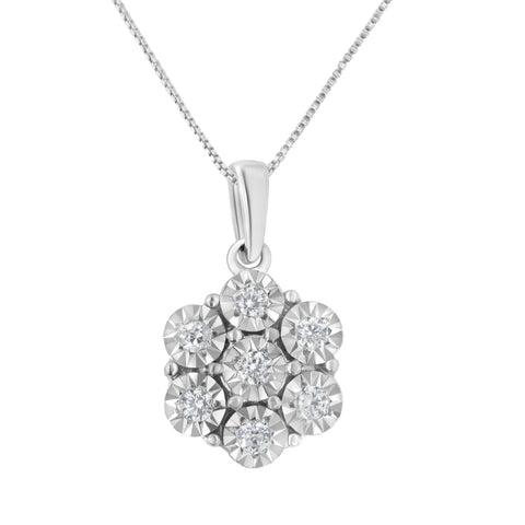 .925 Sterling Silver 1/5 cttw Diamond Flower Pendant Necklace (I-J, I1-I2)