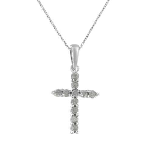 .925 Sterling-Silver 1/3 cttw Prong-Set Diamond Traditional Cross 18