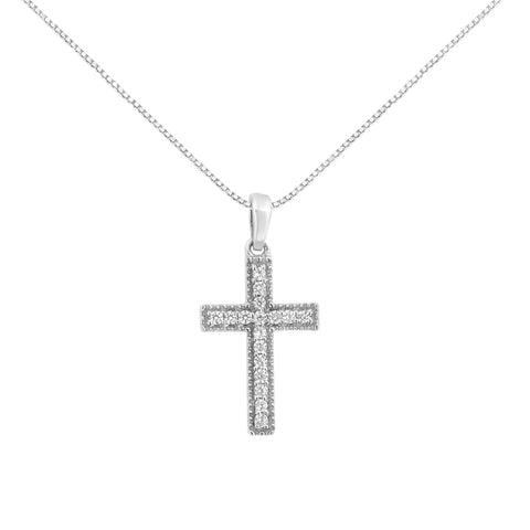 .925 Sterling Silver 1/7 cttw Diamond Cross 18