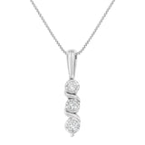 .925 Sterling Silver 1/10 cttw Miracle-Set Round Cut Diamond Three Stone Drop Pendant 18" Necklace (H-I color, I1-I2 clarity)