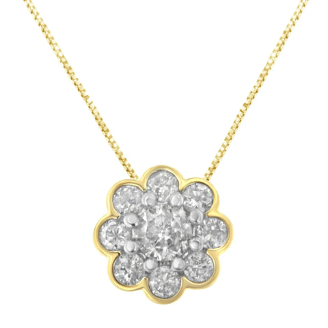 2 Micron 10K Yellow Gold plated .925 Sterling Silver 1/4 cttw Diamond Cluster Pendant Necklace (I-J, I2-I3)