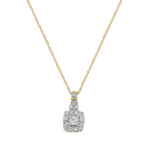 10K Yellow Gold Plated .925 Sterling Silver 1/4 Cttw Diamond Square Pendant Necklace (J-K Color, I1-I2 Clarity) - 18