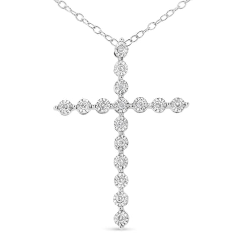 .925 Sterling Silver 1/6 cttw Diamond Cross Pendant Necklace (I-J, I1-I2)