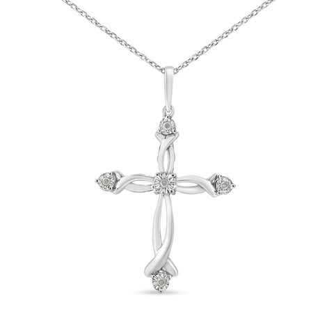 .925 Sterling Silver Round Cut Diamond Accent Cross Pendant Necklace (1/15 cttw, I-J Color, I3 Clarity)