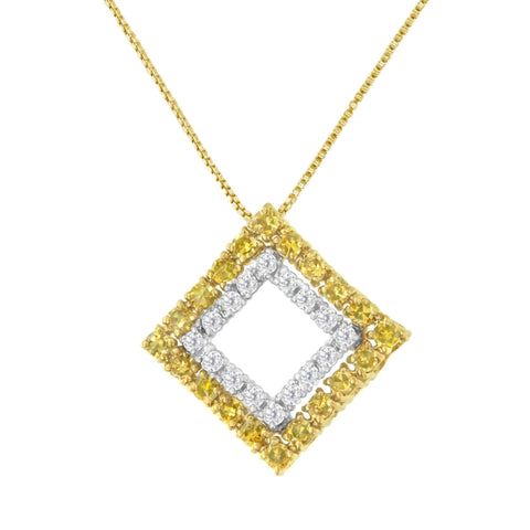 2 Micron 14K Yellow Gold Plated Sterling Silver Color Treated Diamond Square Pendant Necklace (1/2 cttw, Yellow Color, I2-I3 Clarity)