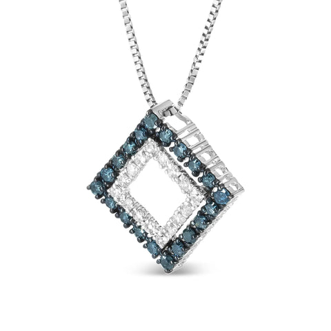 .925 Sterling Silver 1/2 Cttw Treated Blue and White Diamond Double Rhombus 18