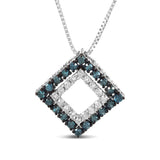 .925 Sterling Silver 1/2 Cttw Treated Blue and White Diamond Double Rhombus 18" Pendant Necklace (Blue/I-J Color, I2-I3 Clarity)