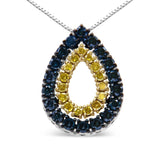 14K Yellow Gold Plated .925 Sterling Silver 1/2 Cttw Treated Blue and Yellow Diamond Double Pear Shaped 18" Pendant Necklace (Blue Color, I2-I3 Clarity)