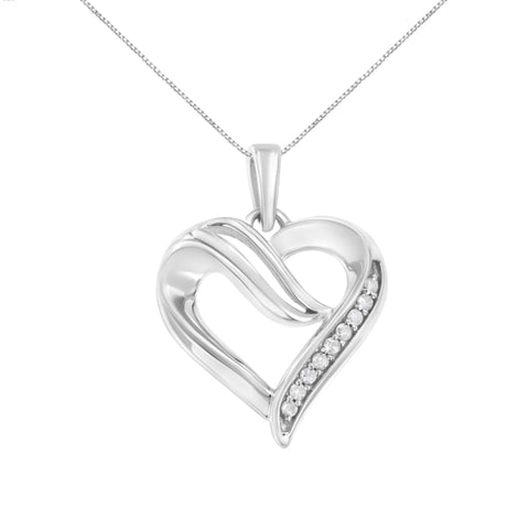 .925 Sterling Silver 1/10 Cttw Diamond Open Heart 18