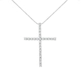 .925 Sterling Silver 2.0 Cttw Round Shape Diamond 1-1/4" Cross Pendant with Box Chain Necklace (I-J Color, I1-I2 Clarity) - 18"