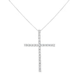 .925 Sterling Silver 2.0 Cttw Round Shape Diamond 1-1/4" Cross Pendant with Box Chain Necklace (I-J Color, I1-I2 Clarity) - 18"