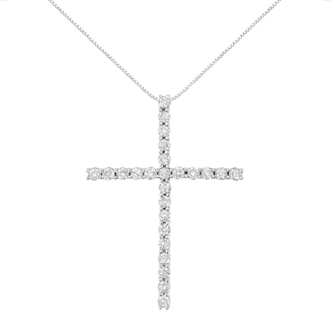 .925 Sterling Silver 2 1/2 cttw Diamond Cross Pendant Necklace (H-I, I2-I3)