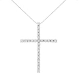 .925 Sterling Silver 2 1/2 cttw Diamond Cross Pendant Necklace (H-I, I2-I3)