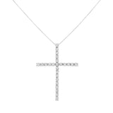 .925 Sterling Silver 2 1/2 cttw Diamond Cross Pendant Necklace (H-I, I2-I3)