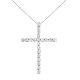 .925 Sterling Silver 4.0 Cttw Diamond 2-1/4" Cross Pendant with Box Chain Necklace (I-J Color, I1-I2 Clarity) - 18"