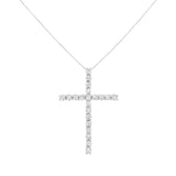 .925 Sterling Silver 4.0 Cttw Diamond 2-1/4" Cross Pendant with Box Chain Necklace (I-J Color, I1-I2 Clarity) - 18"