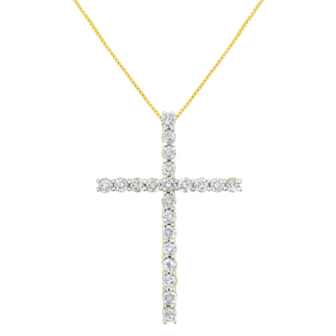 10K Yellow Gold Plated .925 Sterling Silver 4.0 Cttw Round Cut Diamond Cross Pendant Necklace (J-K Color, I1-I2 Clarity) - 18