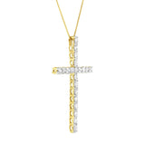 10K Yellow Gold Plated .925 Sterling Silver 4.0 Cttw Round Cut Diamond Cross Pendant Necklace (J-K Color, I1-I2 Clarity) - 18"