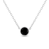 .925 Sterling Silver 1/3 Cttw Bezel-Set Treated Black Diamond Solitaire 18" Pendant Necklace (Black Color, I1-I2 Clarity)