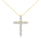 10K Yellow Gold Plated .925 Sterling Silver 1 cttw Prong Set Diamond Cross 18" Pendant Necklace (J-K Color, I1-I2 Clarity)