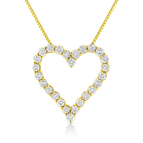 14K Yellow Gold Plated .925 Sterling Silver 2.00 Cttw Shared Prong-Set Round Brilliant-Cut Diamond Open Heart 18