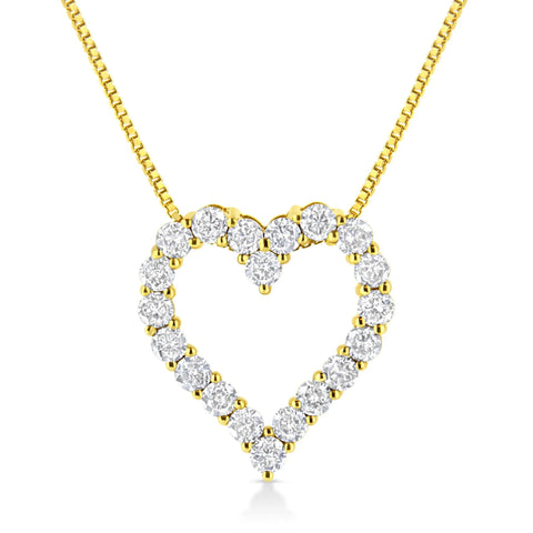 14K Yellow Gold Plated .925 Sterling Silver 2.0 Cttw Round Cut Diamond Classic Open Heart 18