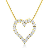 14K Yellow Gold Plated .925 Sterling Silver 2.0 Cttw Round Cut Diamond Classic Open Heart 18" Pendant Necklace (K-L Color, I2-I3 Clarity)