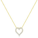 14K Yellow Gold Plated .925 Sterling Silver 2.0 Cttw Round Cut Diamond Classic Open Heart 18" Pendant Necklace (K-L Color, I2-I3 Clarity)