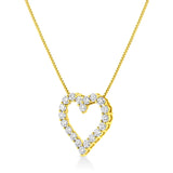 14K Yellow Gold Plated .925 Sterling Silver 2.0 Cttw Round Cut Diamond Classic Open Heart 18" Pendant Necklace (K-L Color, I2-I3 Clarity)