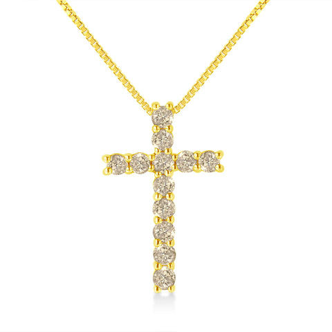 10K Yellow Gold Plated .925 Sterling Silver 1/2 Cttw Fancy Champagne Diamond Cross 18