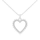 .925 Sterling Silver 1/2 Cttw Prong Set Diamond Encrusted Open Heart 18" Inch Pendant Necklace (I-J Color, I1-I2 Clarity)