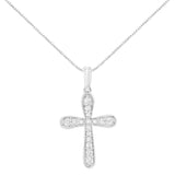 .925 Sterling Silver 1/4 Cttw Diamond Inlaid Cross 18" Pendant Necklace (I-J Color, I1-I2 Clarity)