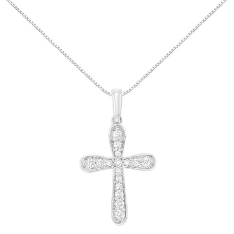 .925 Sterling Silver 1/4 Cttw Diamond Inlaid Cross 18