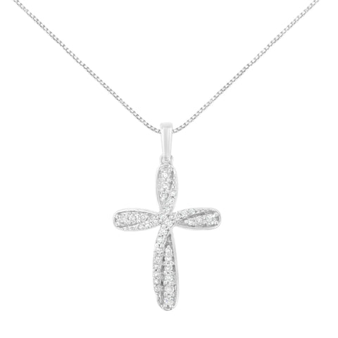 .925 Sterling Silver 1/4 Cttw Diamond Curved Cross 18