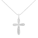 .925 Sterling Silver 1/4 Cttw Diamond Curved Cross 18" Pendant Necklace (I-J Color, I2-I3 Clarity)