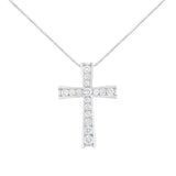 .925 Sterling Silver 1/2 Cttw Prong-Set Round-Cut Diamond Inlay Style Cross 18" Pendant Necklace (I-J Color, I2-I3 Clarity)