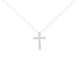 .925 Sterling Silver 1/2 Cttw Prong-Set Round-Cut Diamond Inlay Style Cross 18" Pendant Necklace (I-J Color, I2-I3 Clarity)