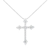 .925 Sterling Silver 1/2 Cttw Diamond Bottony Cross Style 18" Pendant Necklace (I-J Color, I2-I3 Clarity)