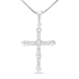 .925 Sterling Silver 1/2 Cttw Round Diamond Cross Pendant 18" Necklace (I-J Color, I1-I2 Clarity)