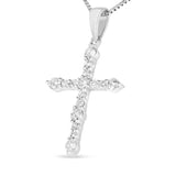 .925 Sterling Silver 1/2 Cttw Round Diamond Cross Pendant 18" Necklace (I-J Color, I1-I2 Clarity)