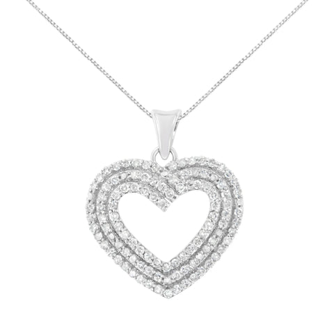 .925 Sterling Silver 1 Cttw Prong-Set Round Cut Diamond Heart 18