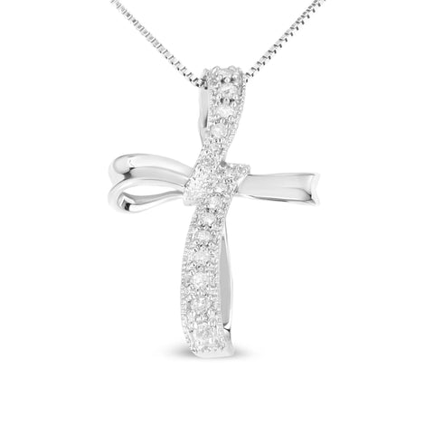 .925 Sterling Silver 1/4 Cttw Diamond Wrapped Cross 18