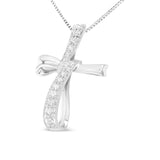 .925 Sterling Silver 1/4 Cttw Diamond Wrapped Cross 18" Pendant Necklace (H-I Color, I-3 Clarity)