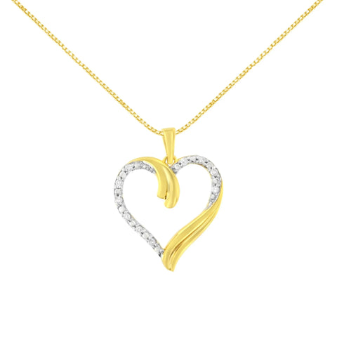 10K Yellow Gold Plated .925 Sterling Silver 1/10 cttw Diamond Open Heart 18