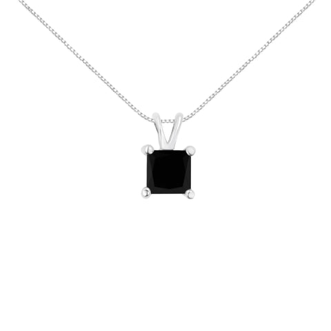 .925 Sterling Silver Treated Black Diamond Solitaire Pendant Necklace (Black) - Pack Of: 1