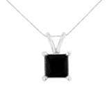 .925 Sterling Silver Treated Black Diamond Solitaire Pendant Necklace (Black) - Pack Of: 1