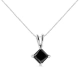 .925 Sterling Silver 1.0 cttw Treated Black Princess Diamond Solitaire Pendant Necklace (Black Color, I2-I3 Clarity)