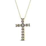 10K Yellow Gold Plated .925 Sterling Silver 1.00 Cttw Traditional Diamond Cross 18" Pendant Necklace (Champagne color, I2-I3 Clarity)