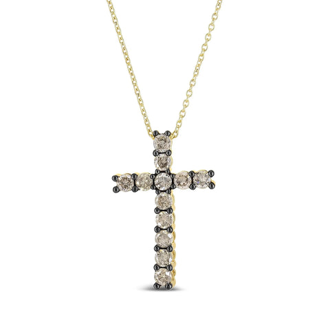 10K Yellow Gold Plated .925 Sterling Silver 1.00 Cttw Traditional Diamond Cross 18