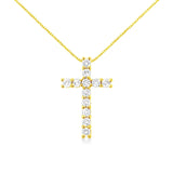 .925 Sterling Silver 1.00 cttw Traditional Diamond Cross 18" Pendant Necklace (J-K Color, I2-I3 Clarity)